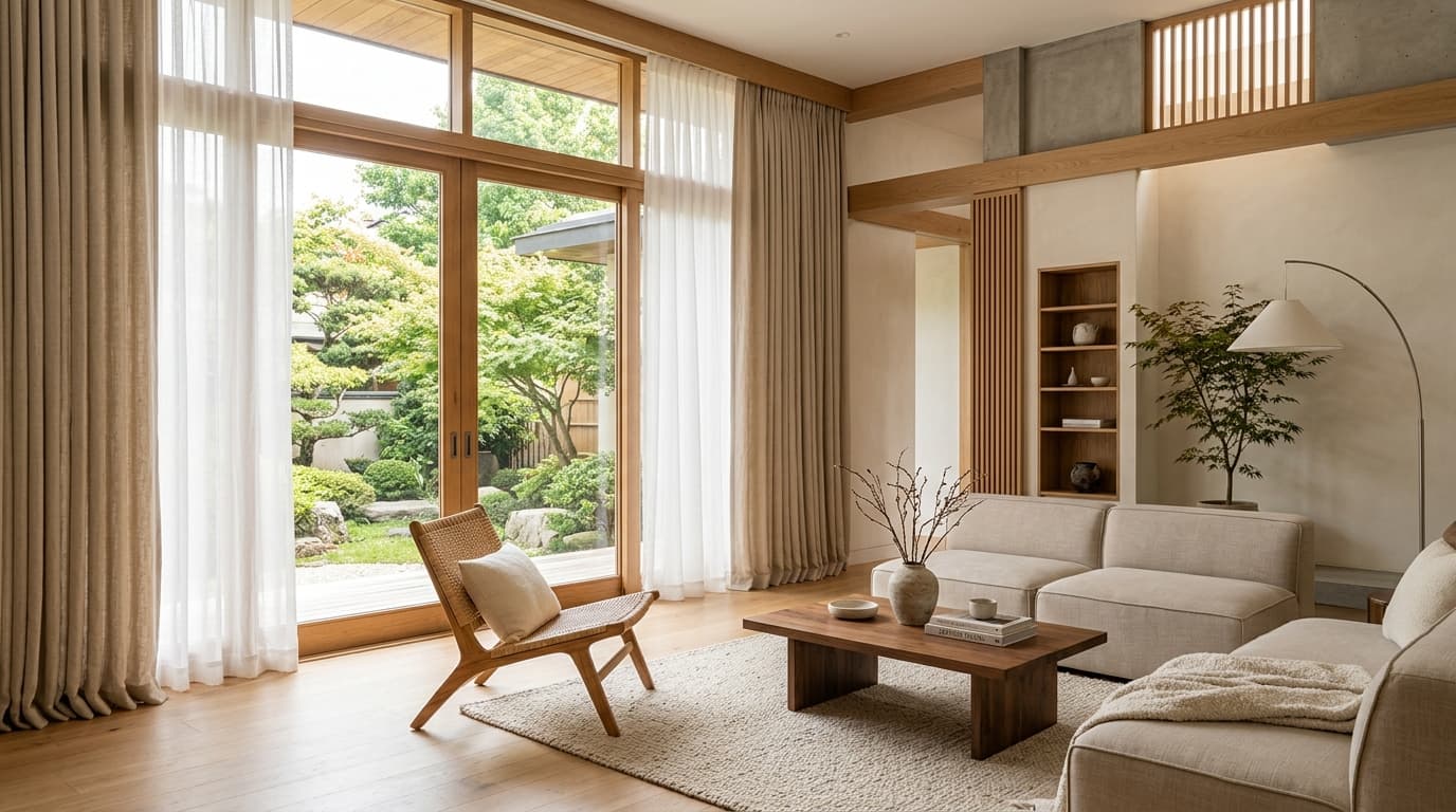 Modern Japandi Living Room Curtain